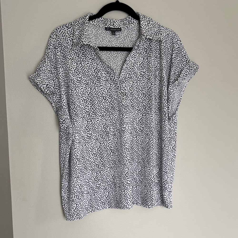 Adrianna Papell White Blouse with Black Dot Print